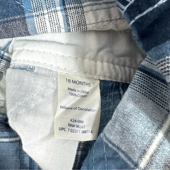 OshKosh Baby Boy Blue White Plaid Shortalls - Picture 5 of 5